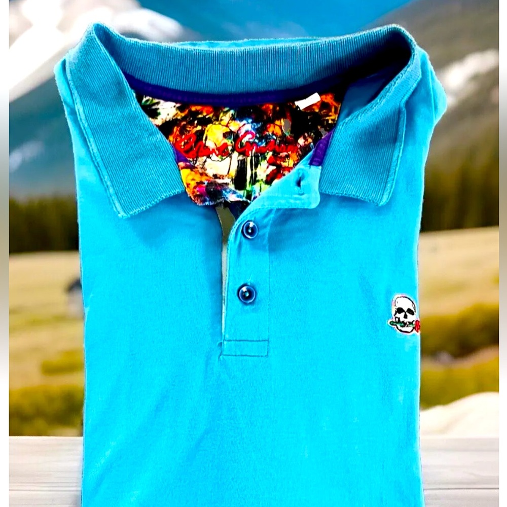 Robert Graham Men's The Player Knit Polo Shirt Size Large Aqua Blue